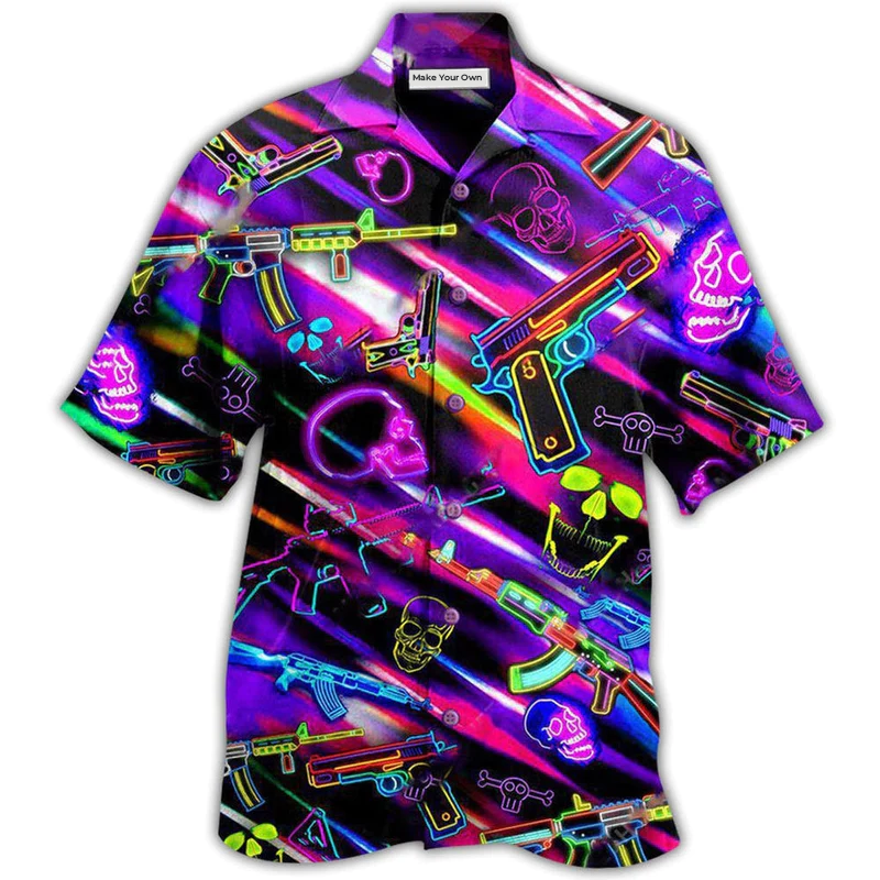 Hawaiian Shirt / Adults / S Gun Real Men Don't Retreat They Reloads Neon Style - Hawaiian Shirt - Reefox