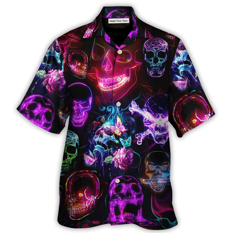 Skull Neon Art Happy Holiday - Hawaiian Shirt - Reefox