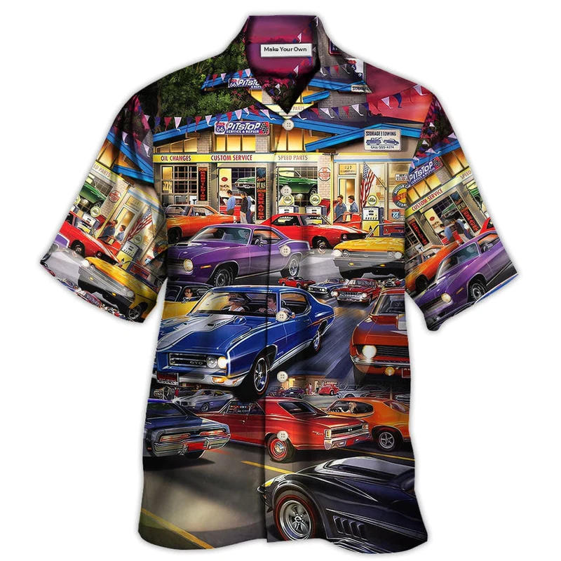 Hawaiian Shirt / Adults / S Car Classic Muscle Car Service - Hawaiian Shirt - Reefox