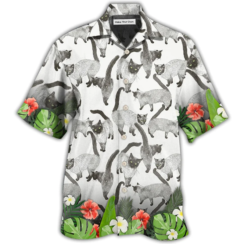 Hawaiian Shirt / Adults / S Cat Siamese Cat Lovely Tropical Style - Hawaiian Shirt - Reefox