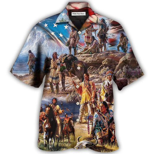 Hawaiian Shirt / Adults / S Native American Independence Day American Flag - Hawaiian Shirt - Reefox