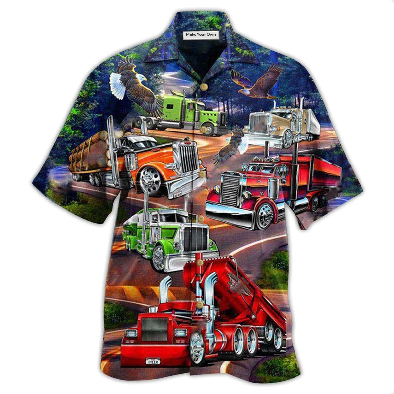 Hawaiian Shirt / Adults / S Truck Proud American Trucker With Eagle - Hawaiian Shirt - Reefox