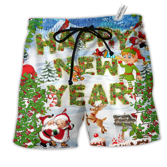 Beach Short / Adults / S Christmas Happy New Year Snow - Beach Short Reefox - Owls Matrix LTD