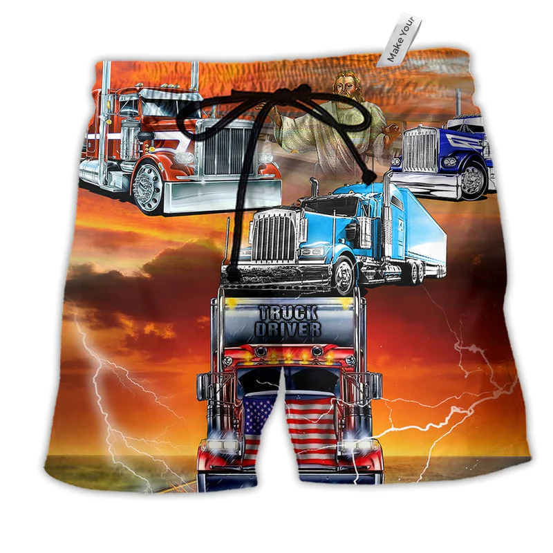 Beach Short / Adults / S Truck Driver Jesus Bless - Beach Short Reefox - Owls Matrix LTD