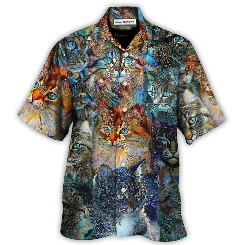 Hawaiian Shirt / Adults / S Cat Glass Art Colorful Cat Lover - Hawaiian Shirt - Reefox