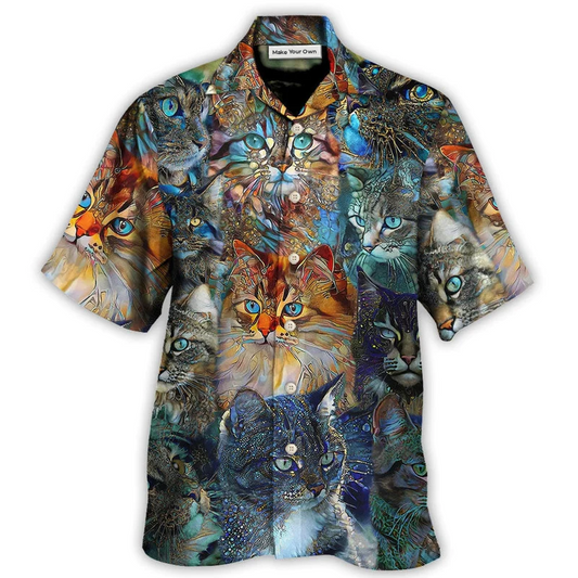 Hawaiian Shirt / Adults / S Cat Glass Art Colorful Cat Lover - Hawaiian Shirt - Reefox