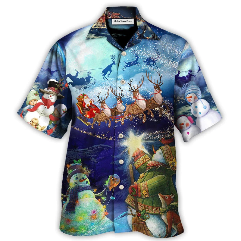 Hawaiian Shirt / Adults / S Christmas Rudolph Santa Claus Reindeer Snowman Light Art Style - Hawaiian Shirt - Reefox
