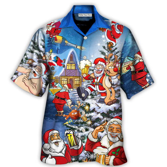 Hawaiian Shirt / Adults / S Christmas Funny Santa Claus Drinking Beer Troll Xmas - Hawaiian Shirt - Reefox