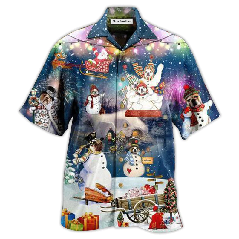 Hawaiian Shirt / Adults / S Dogs Snowdog Merry Christmas Night Funny - Hawaiian Shirt - Reefox