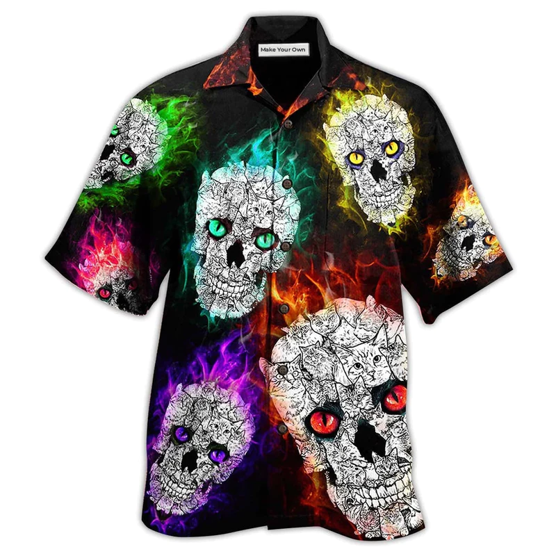 Hawaiian Shirt / Adults / S Skull Color Smile Say Hi - Hawaiian Shirt - Reefox