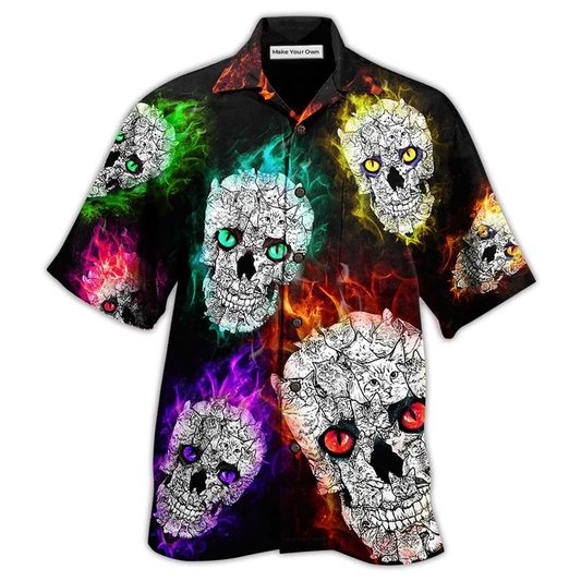 Hawaiian Shirt / Adults / S Skull Color Smile Say Hi - Hawaiian Shirt - Reefox