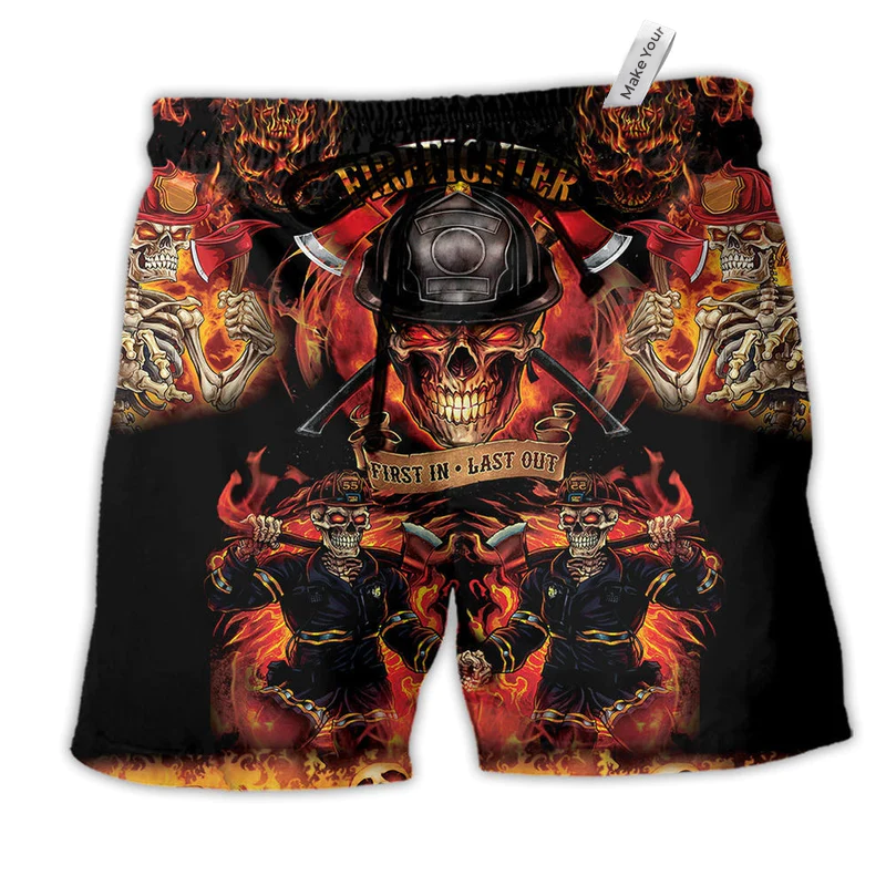 Beach Short / Adults / S Firefighters On Fire Love Life Red And Black - Beach Short Reefox - Owls Matrix LTD