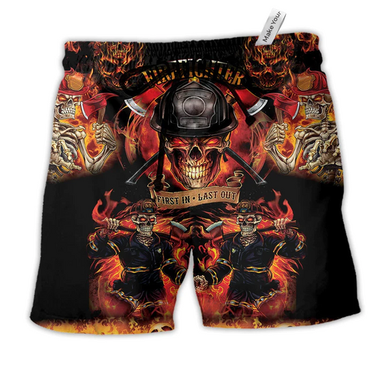 Beach Short / Adults / S Firefighters On Fire Love Life Red And Black - Beach Short Reefox - Owls Matrix LTD