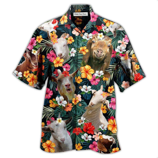 Hawaiian Shirt / Adults / S Goat Happy Aloha Flowers - Hawaiian Shirt - Reefox