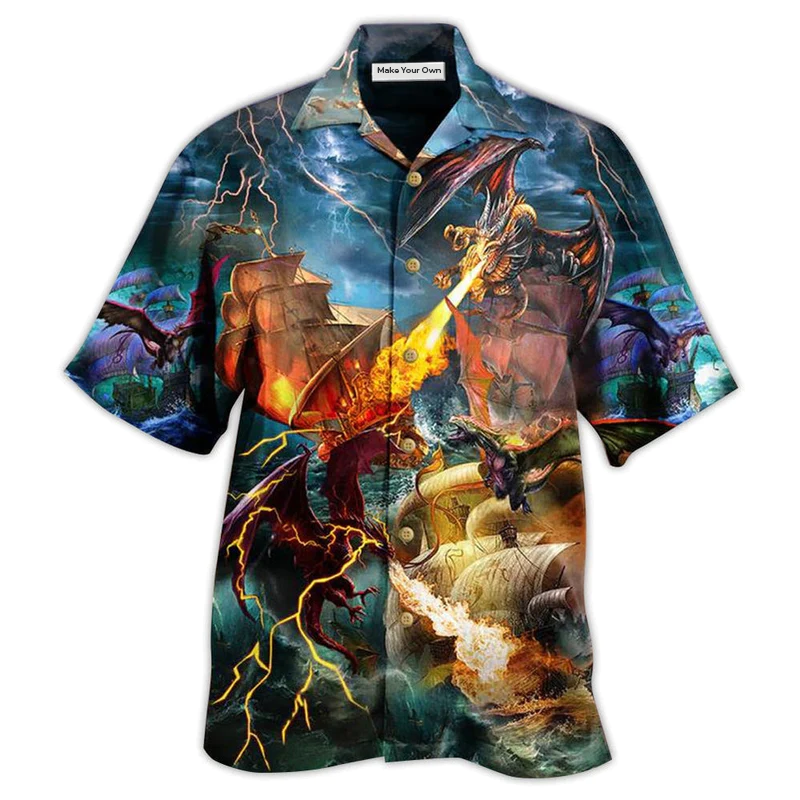 Hawaiian Shirt / Adults / S Dragon Fight With The Pirate Ship - Hawaiian Shirt - Reefox