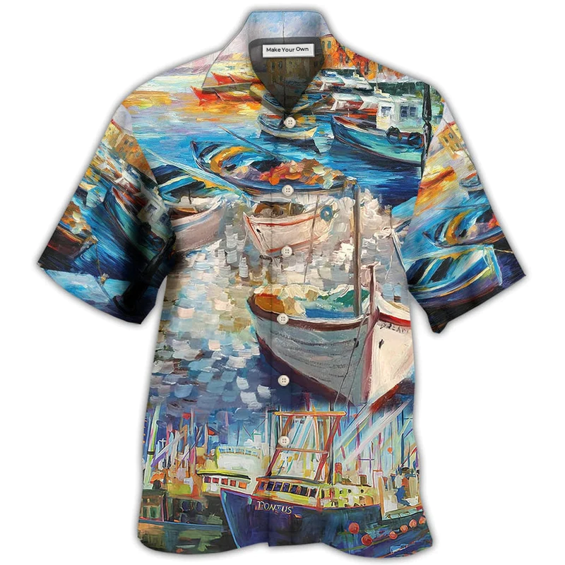 Hawaiian Shirt / Adults / S Boat Art Style - Hawaiian Shirt - Reefox