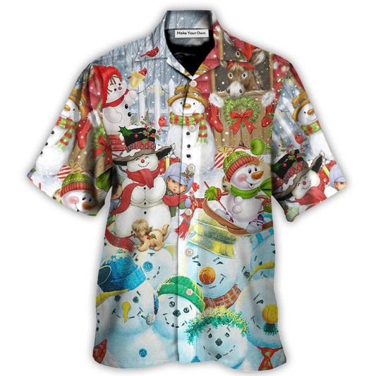 Hawaiian Shirt / Adults / S Christmas Snowman Happy Farm Holiday Christmas - Hawaiian Shirt - Reefox