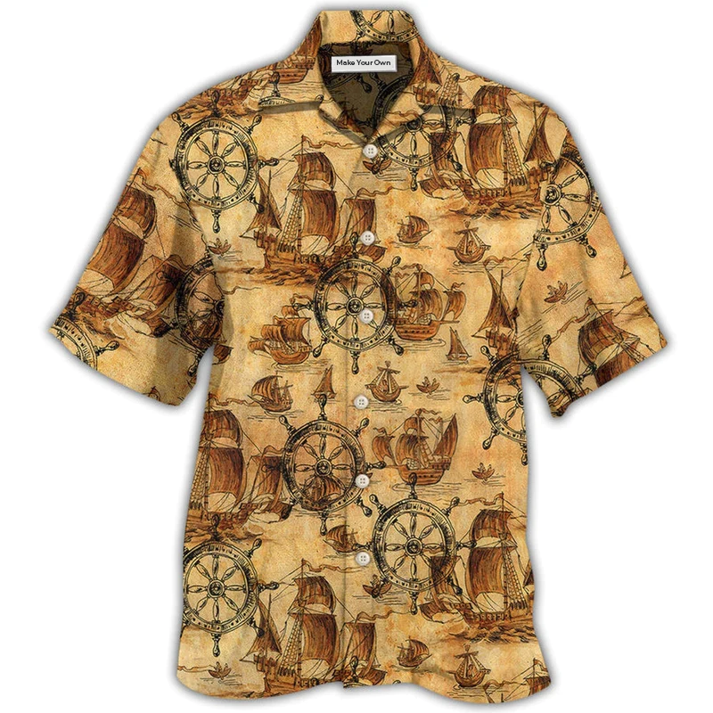 Hawaiian Shirt / Adults / S Ship Wheel Sea Vintage Style - Hawaiian Shirt - Reefox