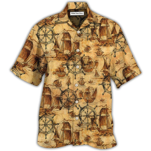 Hawaiian Shirt / Adults / S Ship Wheel Sea Vintage Style - Hawaiian Shirt - Reefox