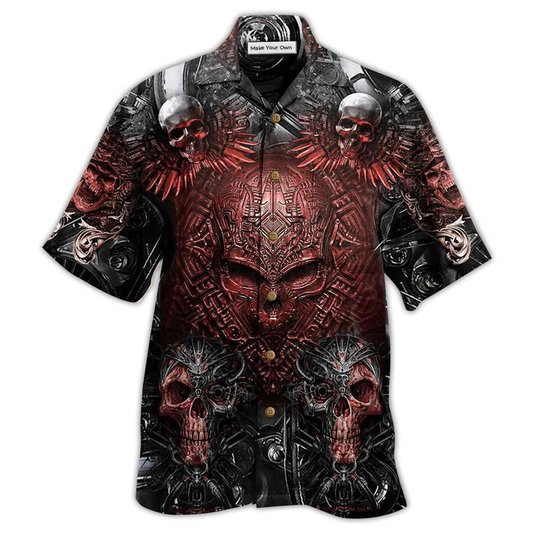 Hawaiian Shirt / Adults / S Skull Metal Style Angry - Hawaiian Shirt - Reefox