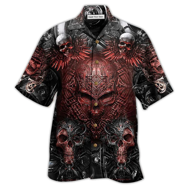 Hawaiian Shirt / Adults / S Skull Metal Style Angry - Hawaiian Shirt - Reefox