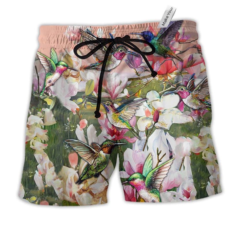 Beach Short / Adults / S Hummingbird Blooming Magnolia Floral - Beach Short Reefox - Owls Matrix LTD