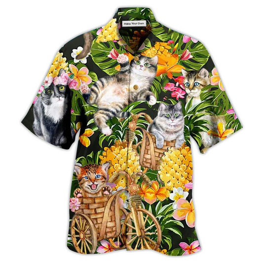 Hawaiian Shirt / Adults / S Cat Lovely And Flowers Garden - Hawaiian Shirt - Reefox