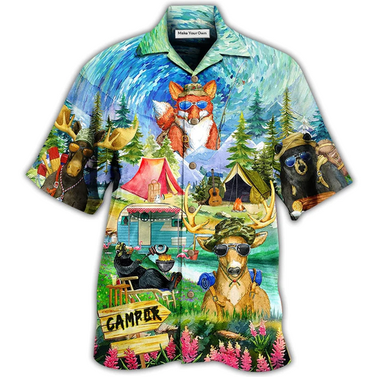 Hawaiian Shirt / Adults / S Camping Happy Animals - Hawaiian Shirt - Reefox