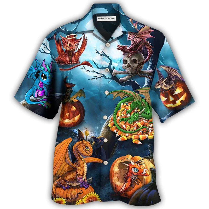 Hawaiian Shirt / Adults / S Halloween Dragon Pumpkin Scary Sky Night - Hawaiian Shirt - Reefox