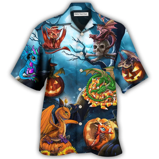 Hawaiian Shirt / Adults / S Halloween Dragon Pumpkin Scary Sky Night - Hawaiian Shirt - Reefox