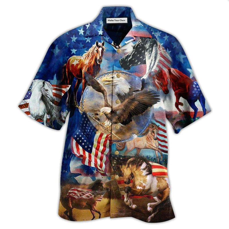 Hawaiian Shirt / Adults / S America Horse Patriotic America - Hawaiian Shirt - Reefox