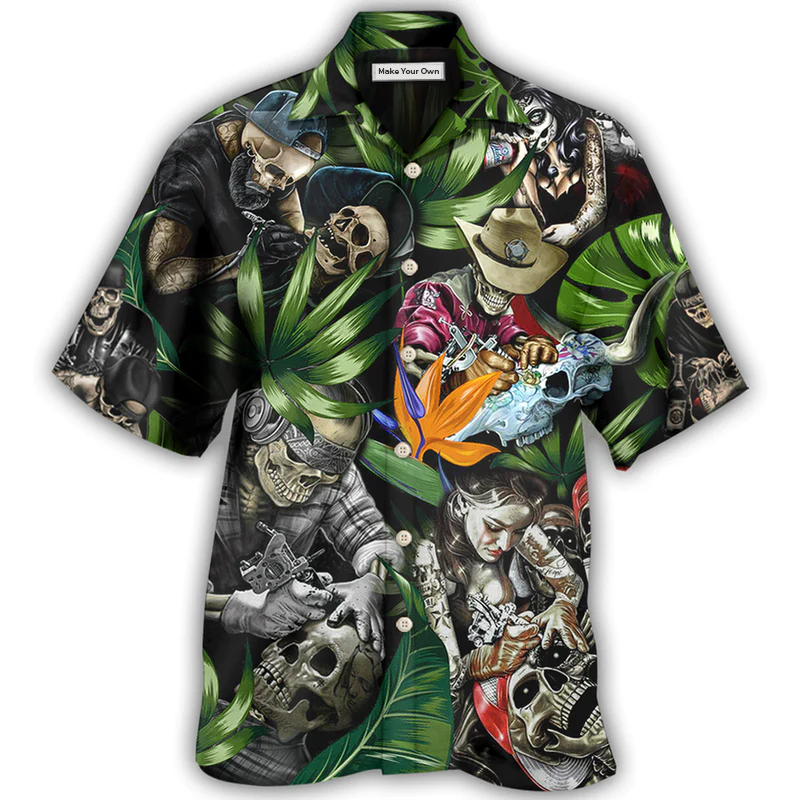 Tattoo Skull Style With Girl - Hawaiian Shirt - Reefox