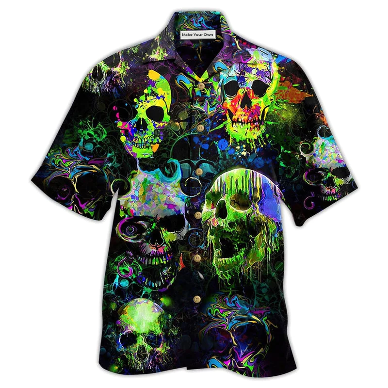 Hawaiian Shirt / Adults / S Skull Green Color Splash - Hawaiian Shirt - Reefox