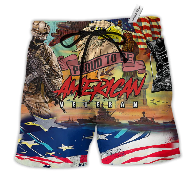 Beach Short / Adults / S Veteran Proud To Be An American - Beach Short Reefox - Owls Matrix LTD