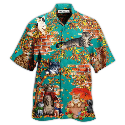 Hawaiian Shirt / Adults / S Cat In A Windy Day - Hawaiian Shirt - Reefox