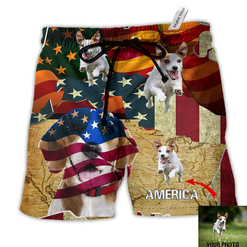 Beach Short / Adults / S Beagle America Sunset Style Custom Photo - Beach Short Reefox - Owls Matrix LTD