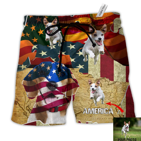 Beach Short / Adults / S Beagle America Sunset Style Custom Photo - Beach Short Reefox - Owls Matrix LTD