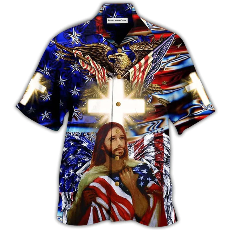 Hawaiian Shirt / Adults / S America Jesus Bless - Hawaiian Shirt - Reefox