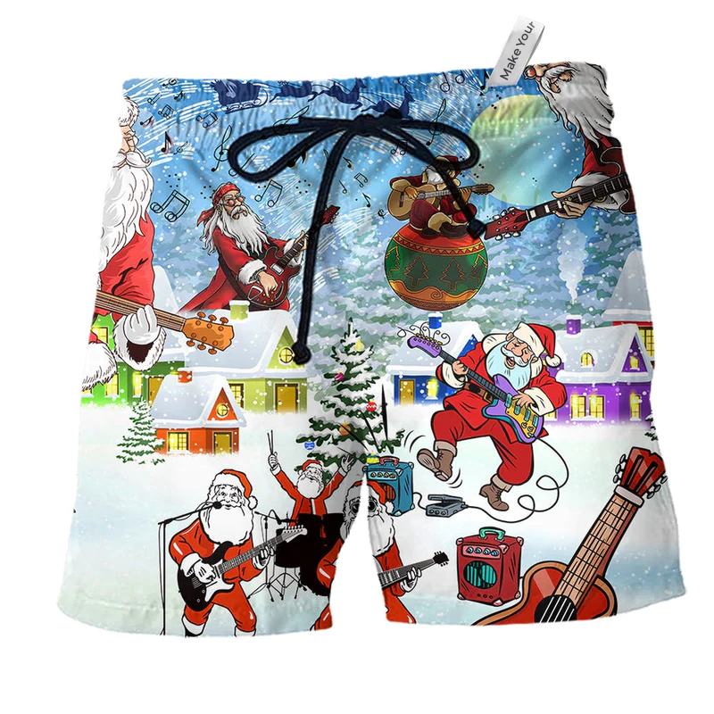 Beach Short / Adults / S Christmas Santa Loves Music And Guitar - Beach Short Reefox - Owls Matrix LTD