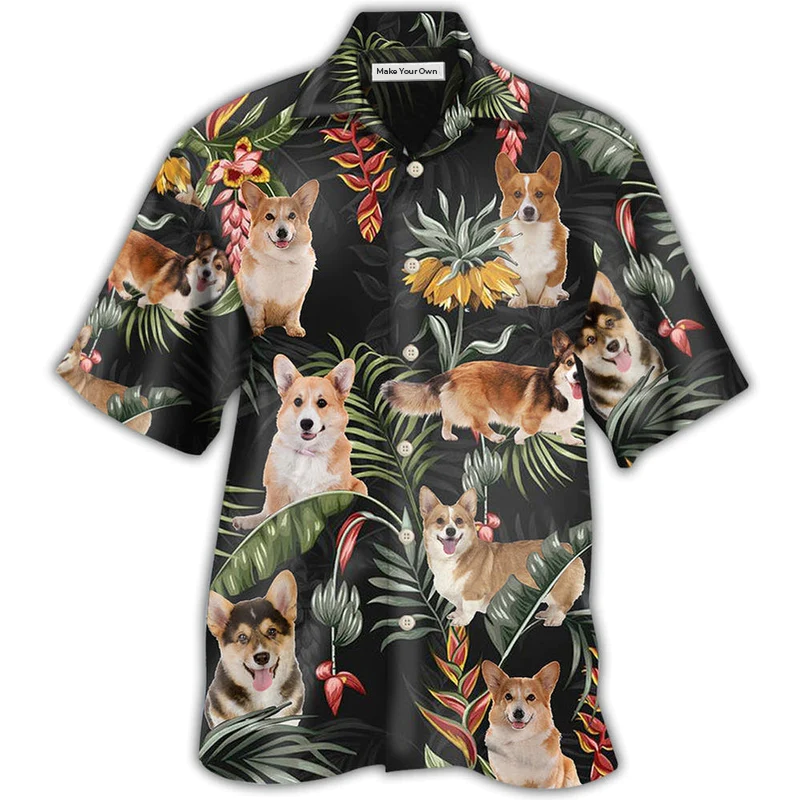 Hawaiian Shirt / Adults / S Corgi Tropical Love Dog - Hawaiian Shirt - Reefox
