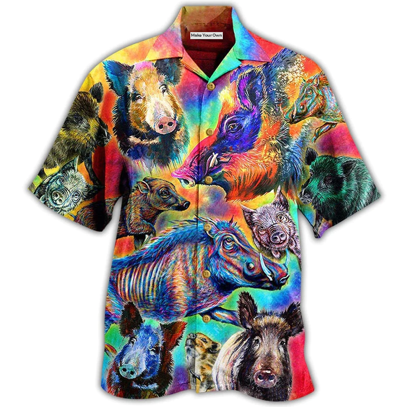 Hawaiian Shirt / Adults / S Boar Colorful Wild Boar In Colorful Background - Hawaiian Shirt - Reefox