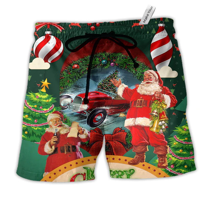 Beach Short / Adults / S Hot Rod Merry Christmas Happy With Funny - Beach Short Reefox - Owls Matrix LTD