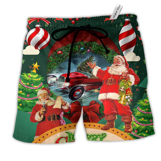 Beach Short / Adults / S Hot Rod Merry Christmas Happy With Funny - Beach Short Reefox - Owls Matrix LTD