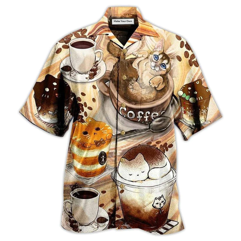 Hawaiian Shirt / Adults / S Cat Do You Wanna Drink Me Coffee - Hawaiian Shirt - Reefox
