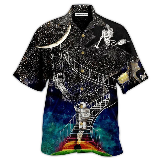 Hawaiian Shirt / Adults / S Astronaut Galaxy Climbing To The Moon - Hawaiian Shirt - Reefox