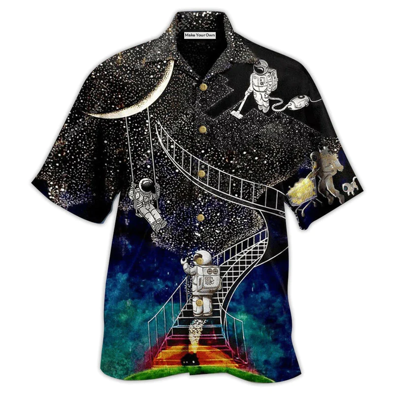 Hawaiian Shirt / Adults / S Astronaut Galaxy Climbing To The Moon - Hawaiian Shirt - Reefox