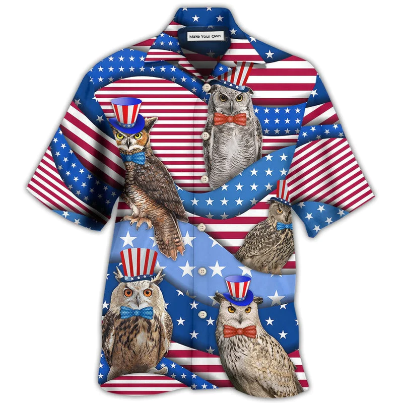 Hawaiian Shirt / Adults / S Owl USA Flag Independence Day - Hawaiian Shirt - Reefox