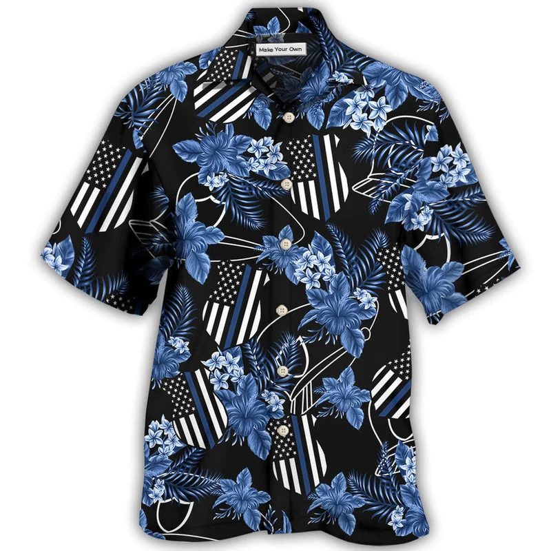 Hawaiian Shirt / Adults / S Police Blue Tropical Floral - Hawaiian Shirt - Reefox