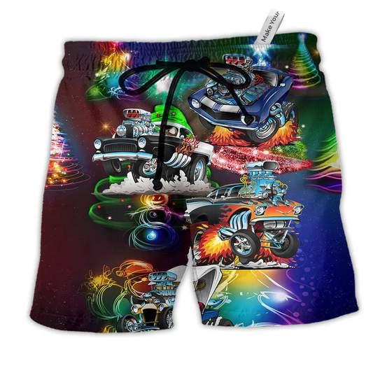 Beach Short / Adults / S Car Merry Christmas Star Light - Beach Short Reefox - Owls Matrix LTD