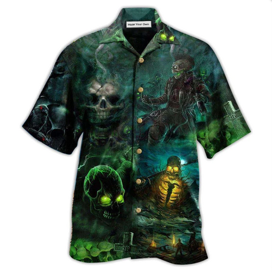 Hawaiian Shirt / Adults / S Skull No Flesh No Brain But Still In Pain Dark Style - Hawaiian Shirt - Reefox